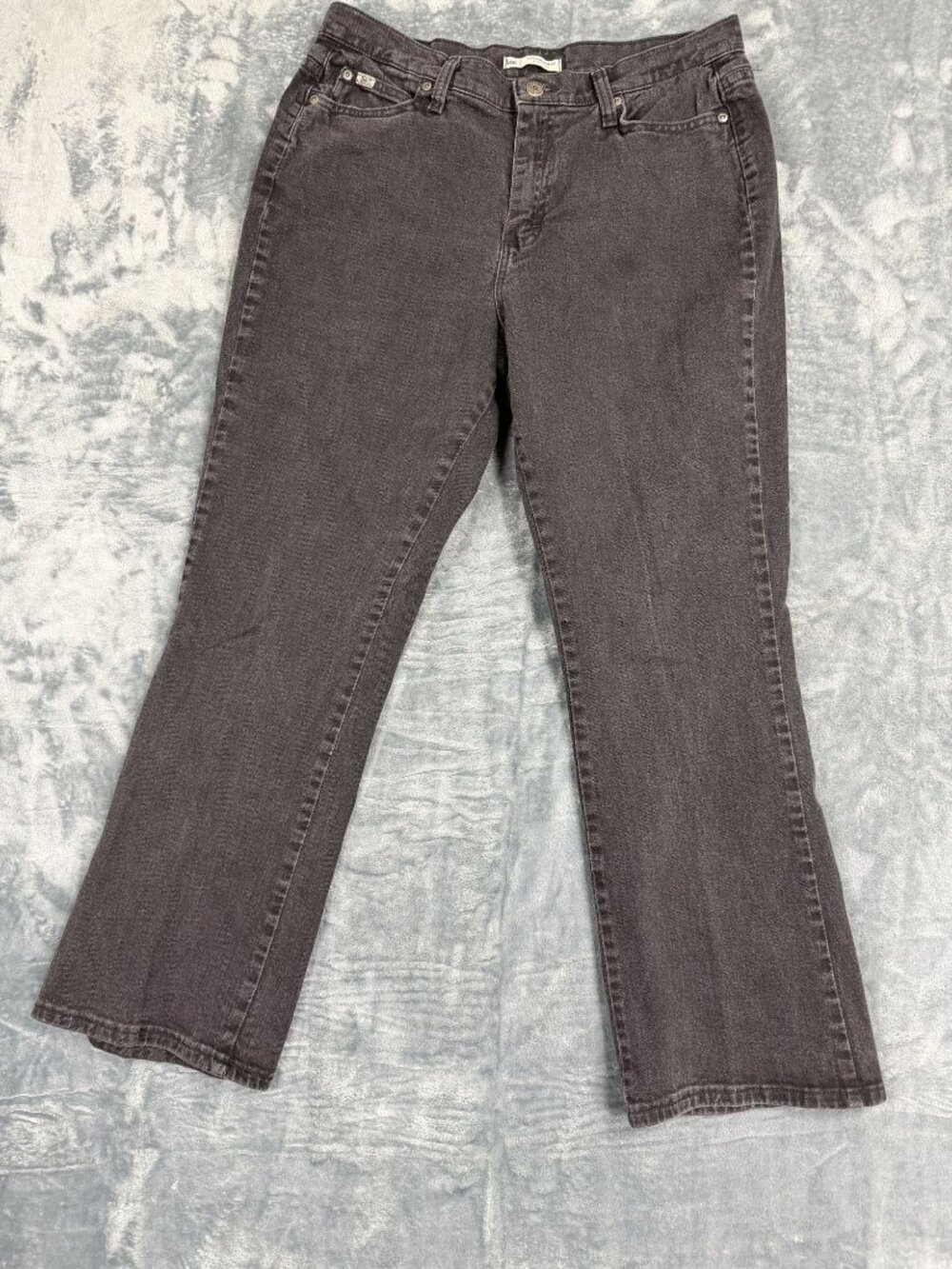 Lee Womens Relaxed Bootcut Black Denim Jeans Size 14 Short At The Waist